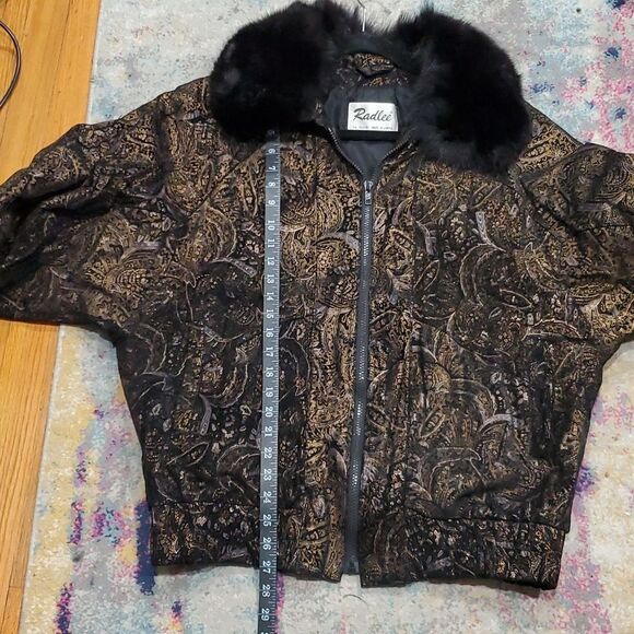 Vintage 1960s Radlee Patterned Leather Coat with Genuine Fox Fur Collar Sz M - Picture 12 of 16